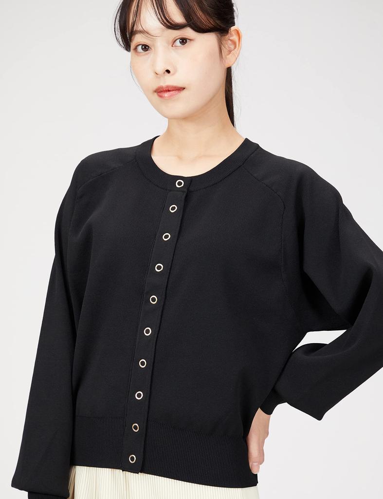 N Natural Beauty Dot Button Cardigan Size M Basic Women's Sweater, Black,
