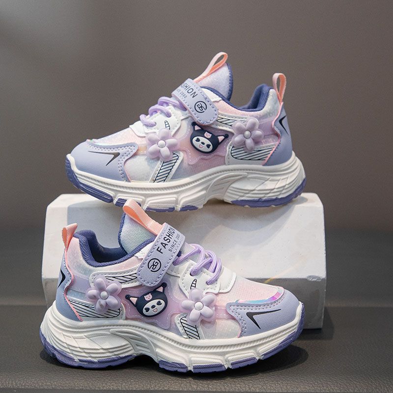 Girls' sports shoes leather surface autumn and winter new lightweight soft sole non-slip running shoes children's shoes casual dad shoes