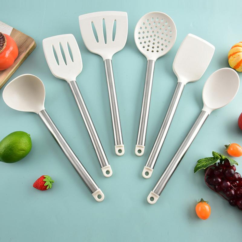 Stainless Steel Handle Silicone Soup Spoon, Food-Grade High-Temperature Resistant Cooking Silicone Kitchen Utensil Spoon.
