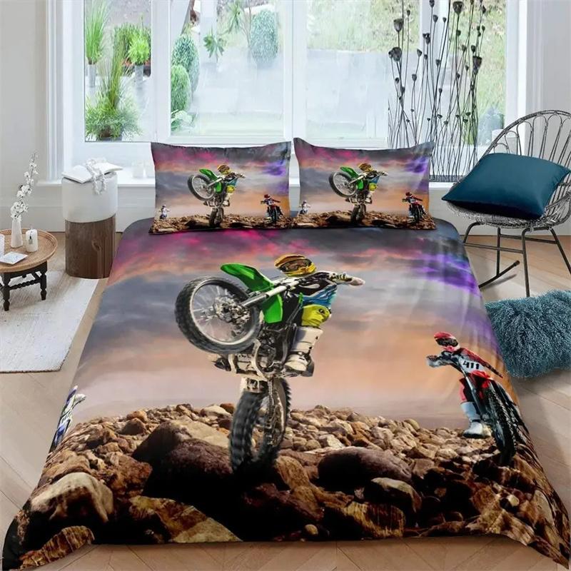

3D Motorcycle Bedding Set Queen Size Duvet Cover Bedroom Decor Comfortable Soft Bed Cover Set 135X200cm-2pcs