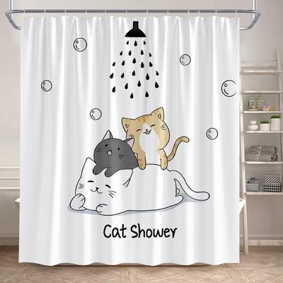 Funny Cartoon Bathing Cats Shower Curtains Cute Animals Pet Cat Kids Bath Curtain Polyester Children Bathroom Decor With Hooks