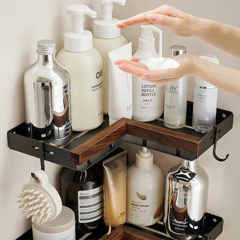 Black walnut bathroom storage rack storage rack perforated washbasin wall mounted tripod bathroom accessories corner shelf