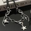 Fashion Bilayer Black Star Choker Necklace Pentagram Leather Rope Necklaces for Women Zircon Asterism Spice Girls Clavicle Chain