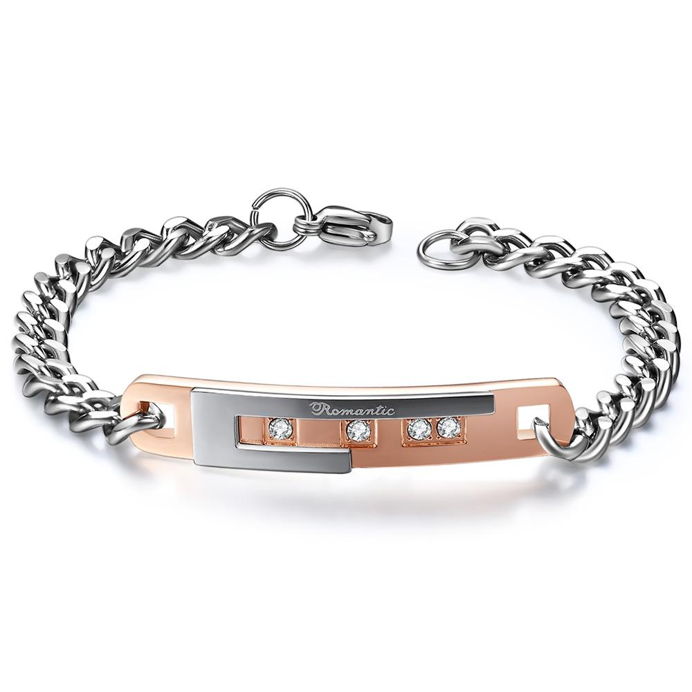 1pc Love Sweet Gift Stainless Steel Black/Rose Gold Color  Lovers Couple Crystal Bracelet Bangles for Man Woman