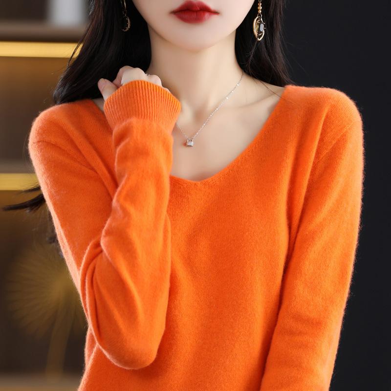 Dámský svetr podzim zima pletený svetr s výstřihem do V Košile s volným dnem jednobarevné měkké úplety svetry Základní svetry