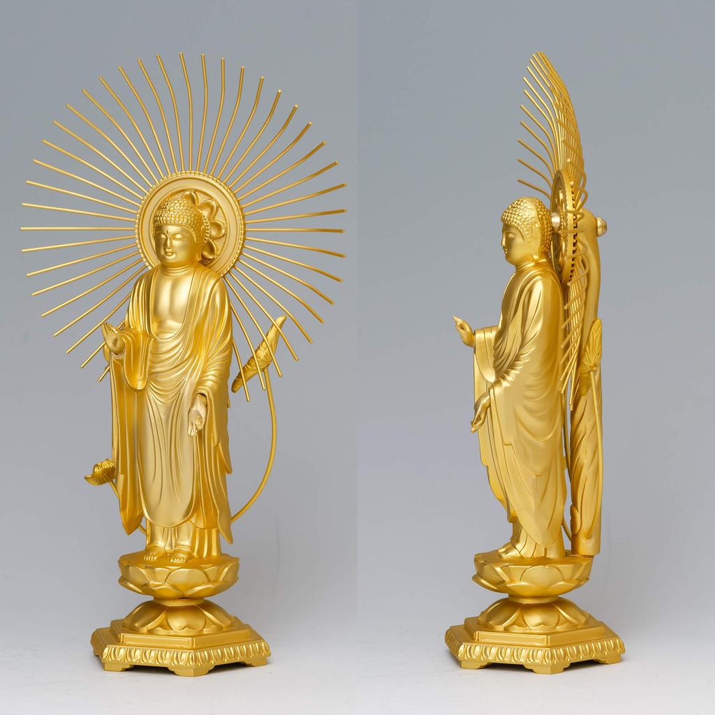 Amitabha Buddha Shuun Shinshu Otaniha Takaoka Bronzeware Buddha Statue, 15.7cm (gold Plated/24k Gold), Sculptor Makita, Model "Jodo (East)",
