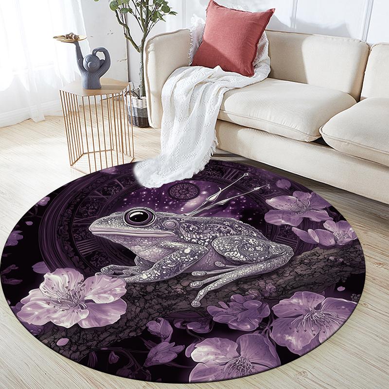 Frog and Flowers pattern round rug,Carpet Rug for Living Room Bedroom Sofa Playroom Decor,Non-slip Floor Mat,Holiday Gifts and Birthday Gifts