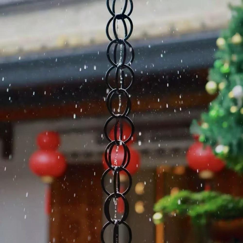 Catene per la pioggia per grondaie 122 cm Anello di ferro Catena per la pioggia nera Per esterno Decorativa Raccoglitore per grondaie Pluviale Appesa Catena per grondaie