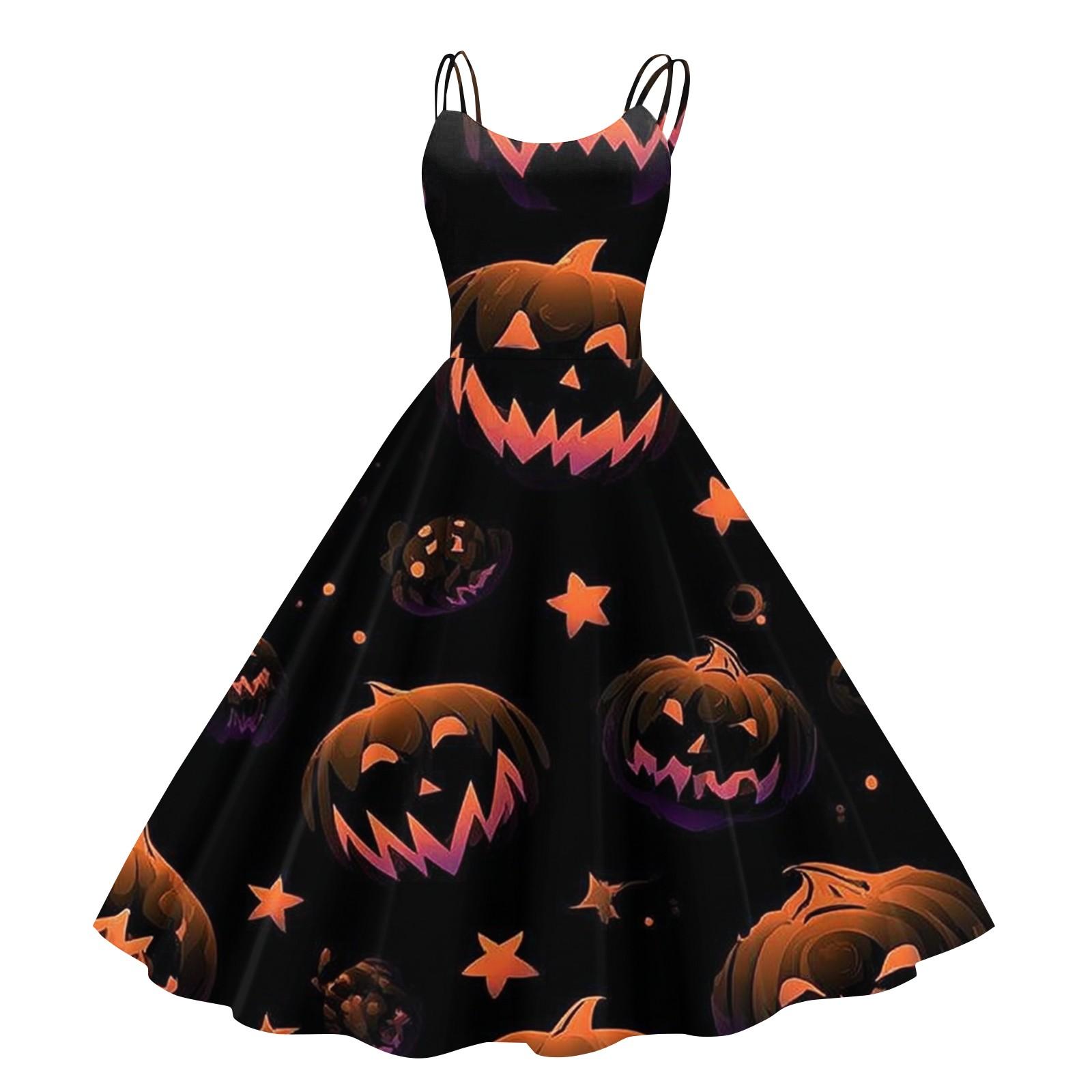 

Женское винтажное модное платье с принтом на Хэллоуин, без рукавов, с открытыми плечами S чёрный