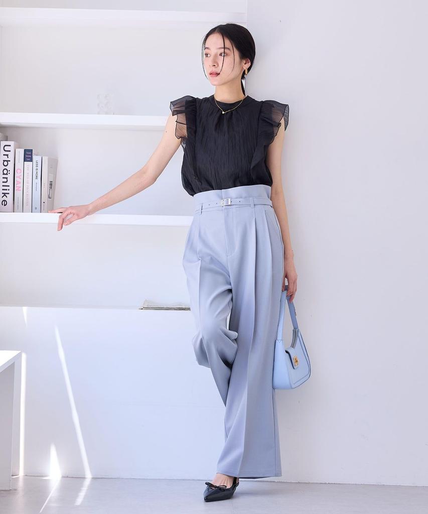 Shiny Bowtie Frill a gorgeous summer and back Black [BIS] Women's Blouse, staple. [Front 2-way] [Washable] (01)