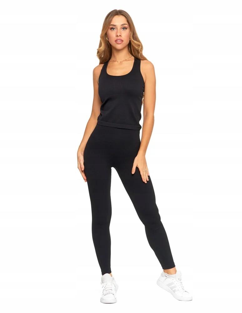 Women's Ribbed Sports Leggings with High Waist Training MORAJ S/M BLACK