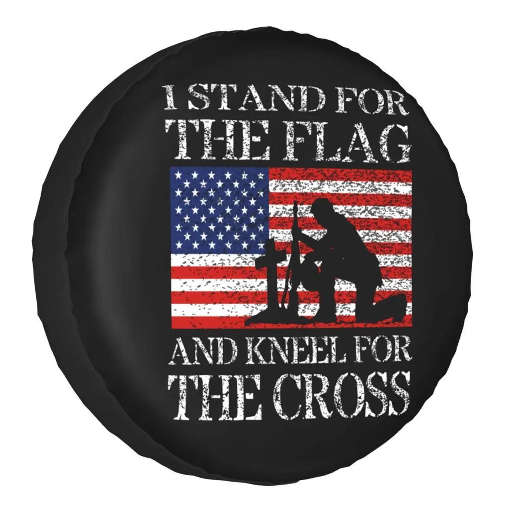 I Stand For The Flag Kneel For The Cross Spare Wheel Tire Cover Jesus American Flag For Jeep RV SUV Camper Vehicle Accessories