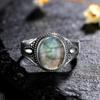 Ring for Women Oval Round Natural Labradorite Ring Gift Sun Shaped Retro Luxury Fashion Jewelry
