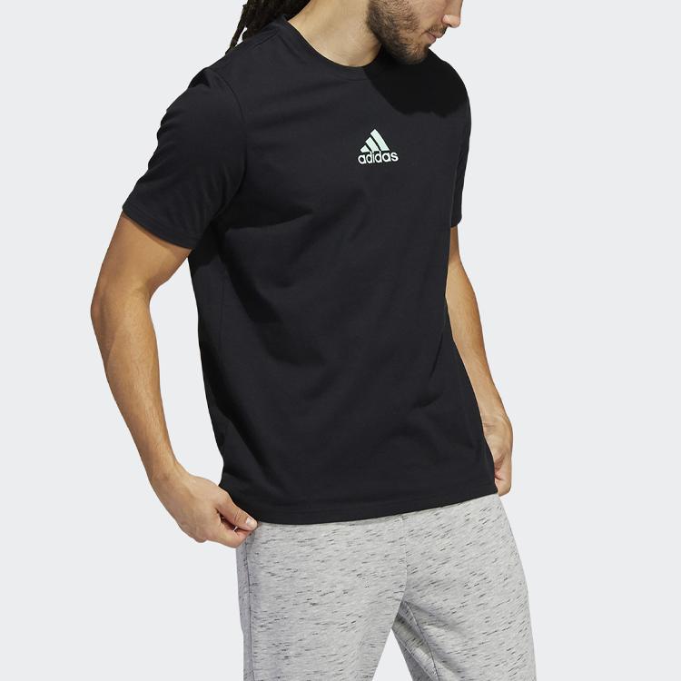Adidas Small Logo Back Pattern Printed Round Neck Short Sleeve T-Shirt Men Tops Black HE2339