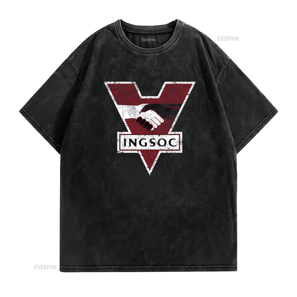 1984 George Orwell INGSOC T shirt vintage Washed designer clothes Soft streetwear Top For Everyday Wear graphic Versatile homme
