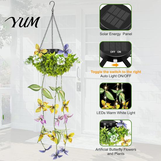 Dusk to Dawn Landscape Lamps Solar Lights with Butterfly And Plant Decor, Dusk-To-Dawn Intelligent Light Outdoor Lanterns Control Lights, Waterproof