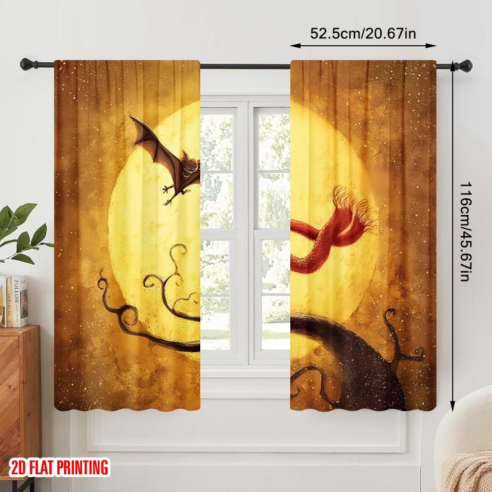 2 Stück, 2D-Flachdruck Vorhänge Digitaldruck Halloween Geist (20) Polyester (ohne Stange) Zimmerdeko für Wohnzimmer und