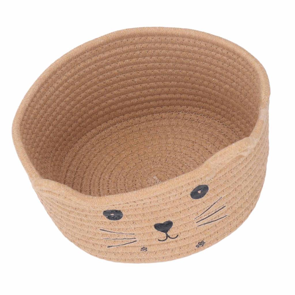 Cat Ear Cotton Rope Storage Basket Multi Functional Washable Round Woven Storage Basket for