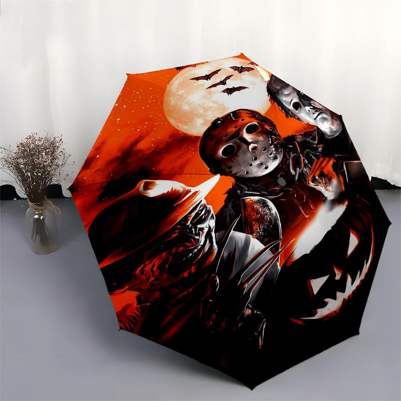 Halloween Horror Themed Automatic Opening and Closing Umbrella, Compact Travel Umbrella, Lightweight and Portable, Suitable for Beach Commut