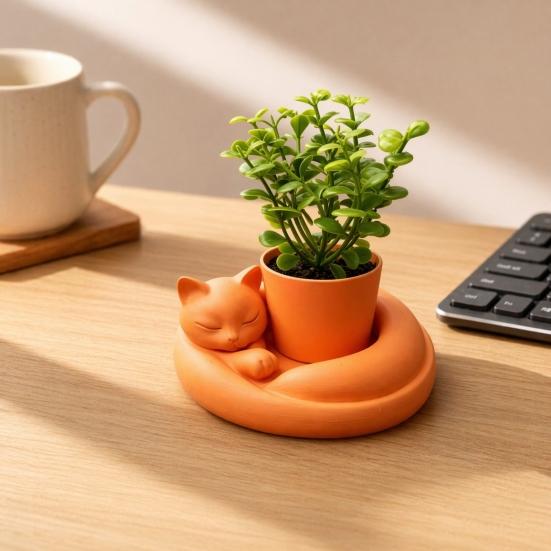 Solid Base Tabletop Decor 3D Printed Succulents Planter, Creative Mini Flower Pot with Artistic Sculptural Design, Desktop Plant Small Desk for Office