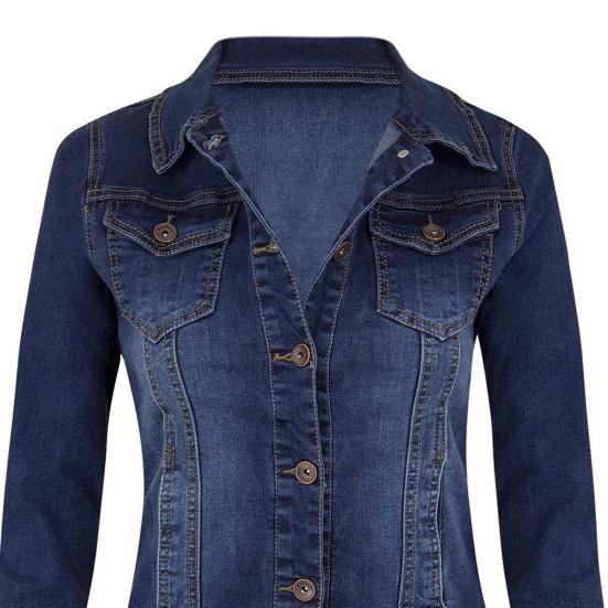 Dámská džínová bunda retro jednořadá slim fit límec dlouhé rukávy jednobarevné kapsy s klopou dámský kabát bunda na dojíždění
