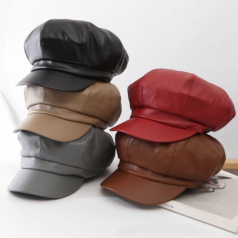 PU Leather Cabbie Painter Hat Gatsby 