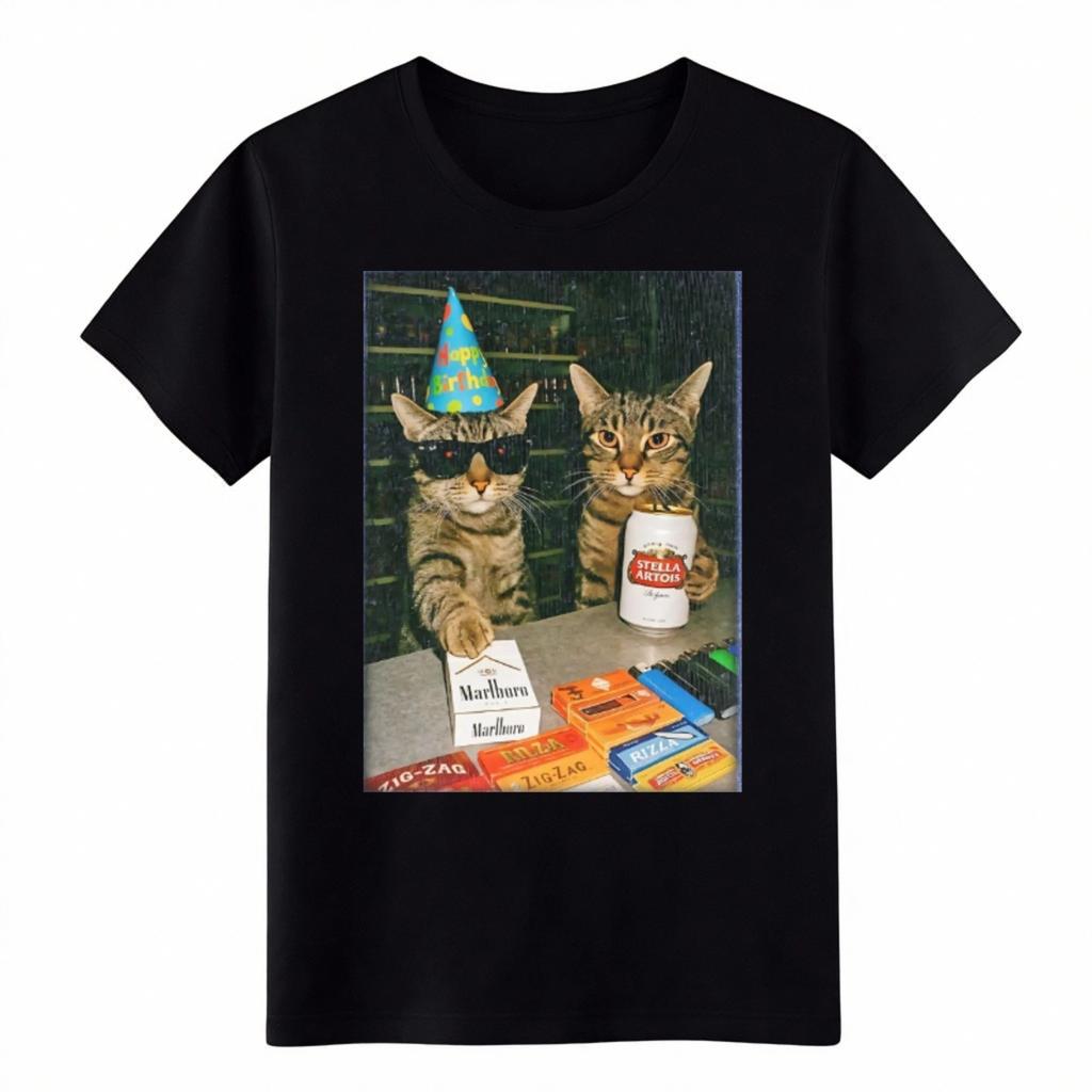 T-Shirt Meme Gatto da Festa Vintage, Maglietta Grafica Retro Divertente per Streetwear e Abbigliamento Casual