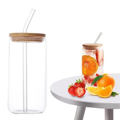 500ML/16oz Glass Cups with Straws Lids Iced Coffee Glasses Can Shaped Glass Cups Beer Glasses Tea Cup for Cocktail Whiskey Gift