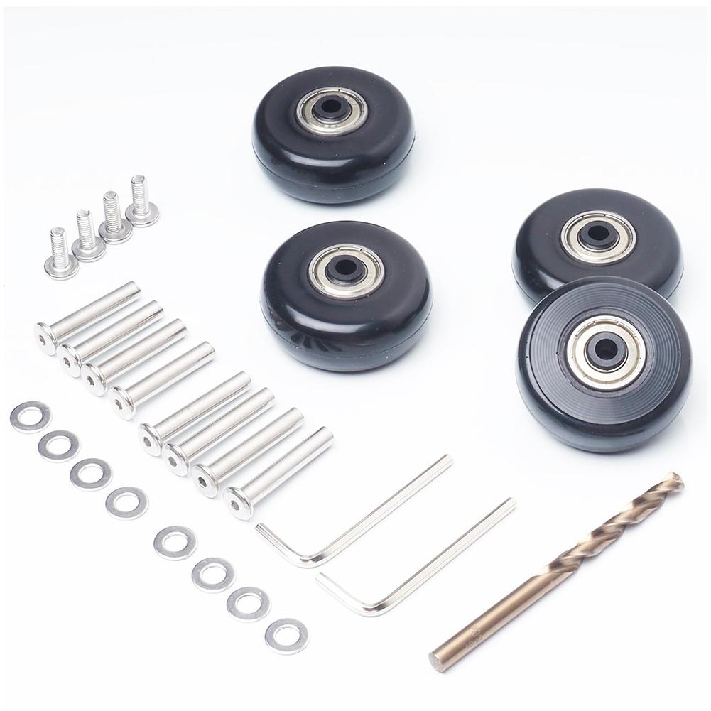 Replacement Luggage Wheel Kit with 50mm Wheels Precision Ball Bearings and 4 Swivel Casters for Improved Suitcase Stability