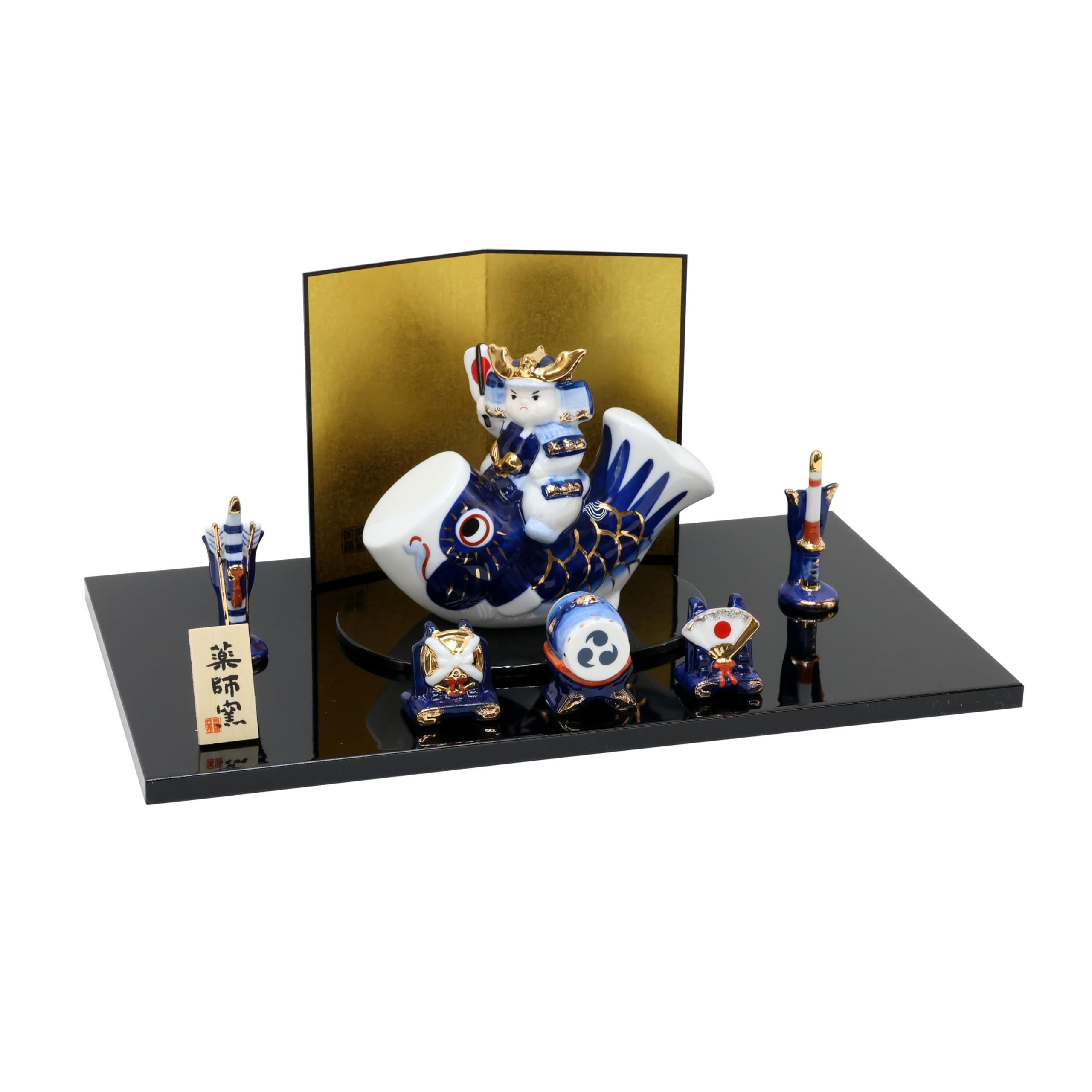 

Осака Чосейдо Майский кукольный шлем Компактный Мини-карп-флажок для успеха в помещении Шлем-карп-флажок с деревянной подставкой Украшение, Использование, Керамика,