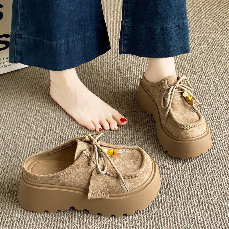 Thick bottom heightening bag head half slippers women's summer wear new one-pedal with skirt sandals