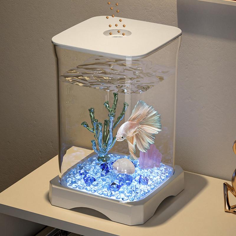 Betta Fish Tank HD Betta Aquarium Fish Bowl Small Aquarium Ornamental Aquarium Starter With LED Light For Home Offices Apartment