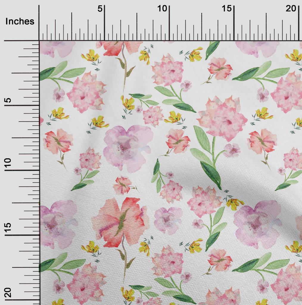 oneOone Cotton Flex Cream Fabric Flower & Leaves Watercolor Diy Clothing Quilting Fabric Print Fabric By Yard 40 Inch