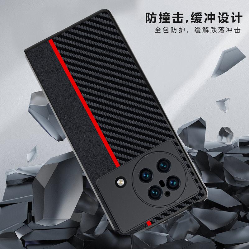 Applicable to vivoxfold mobile phone case Carbon fiber Kevlar pattern ultra-thin anti-drop leather case XFold case