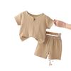 Summer Cotton Linen Boys' Crew Neck Short Sleeve and Shorts Two-Piece Set