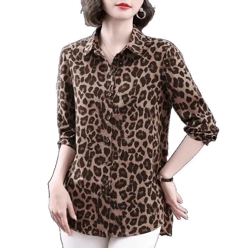 Šifonová Stylová Dámská Košile Velká Velikost Potisk Volná Zeštíhlující Košile Móda Leopardí Potisk