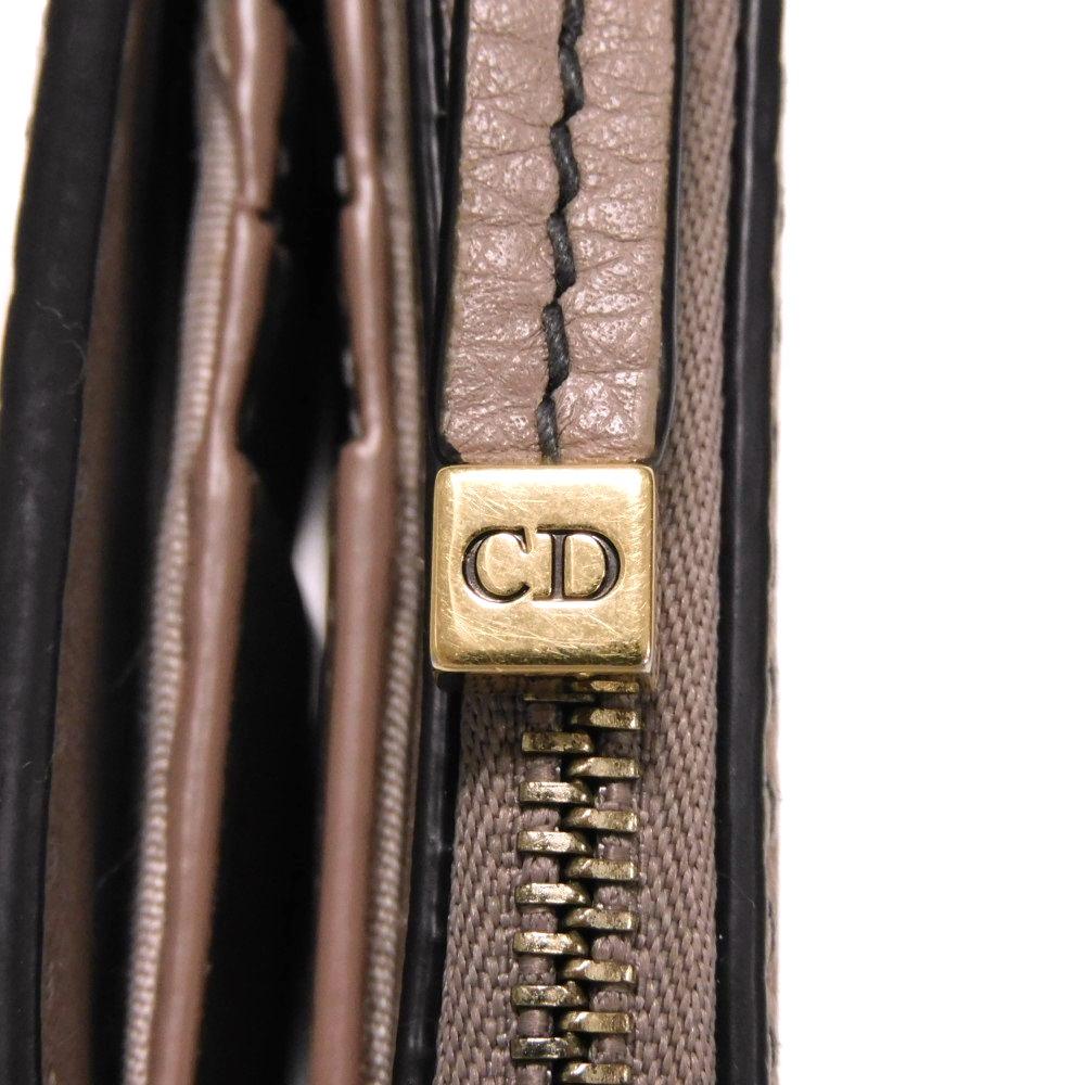 Used Bee Compact Zip Wallet (10656) S8001CVQR 7941, Bee Grain Calfskin, Snap Button, CD Logo, Rose Beige, Women's from