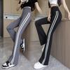 Plus Size High Waist Shark Flare Pants with White Stripe - Women's Spring Slimming Long Pants