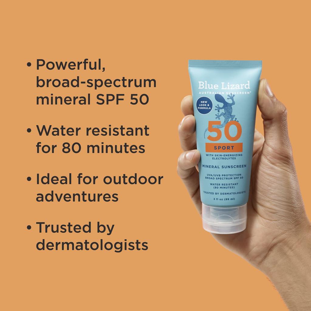 Blue Lizard Australian Sunscreen, Sports Mineral Sunscreen, SPF 50, 89 ml (3 fl oz)