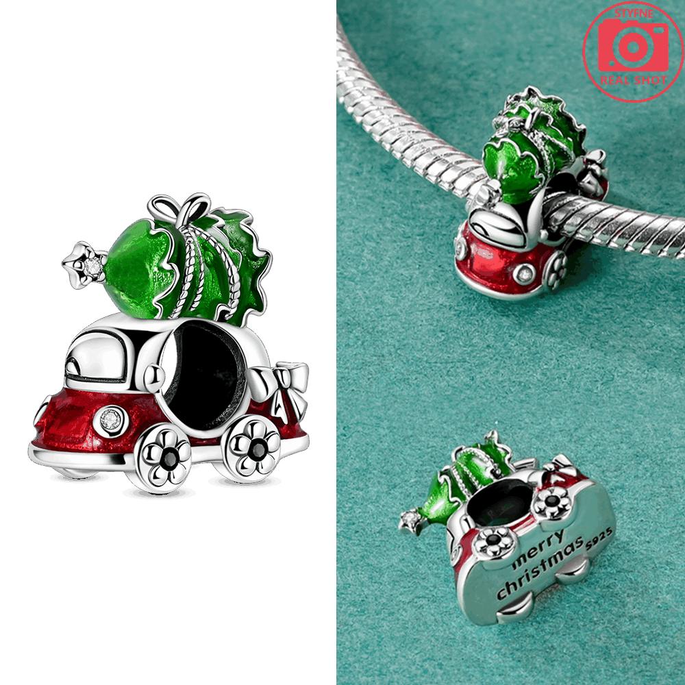 

New Original Copper Red Bow Tie Car Christmas Deer Snowman Bead Fit Bracelet Diy Accessory Women Christmas Jewelry Gift