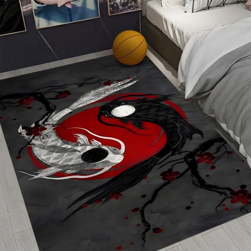 Koi Fish Print Area Rug Non-Slip Floor Mat for Home Living Room Bedroom Rug Machine Washable Carpet Decor