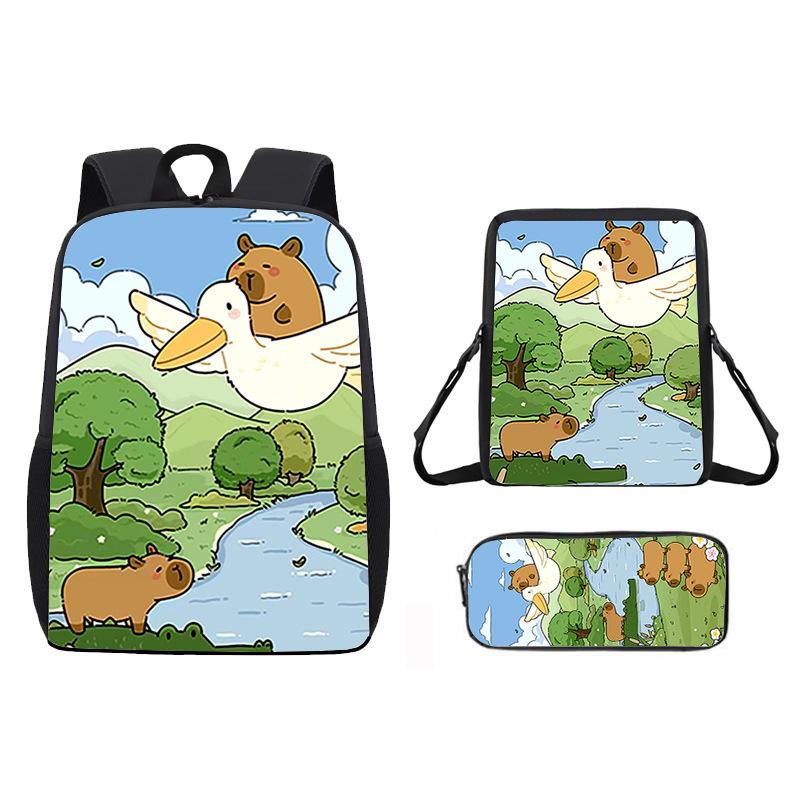 Cartoon Pattern Capybara Backpack Shoulder Bag Pencil Case Three Set Piece