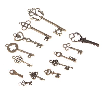 13 stuks Mix Sieraden Antiek Vintage Oude Look Skelet Sleutels Toon Charms Hangers