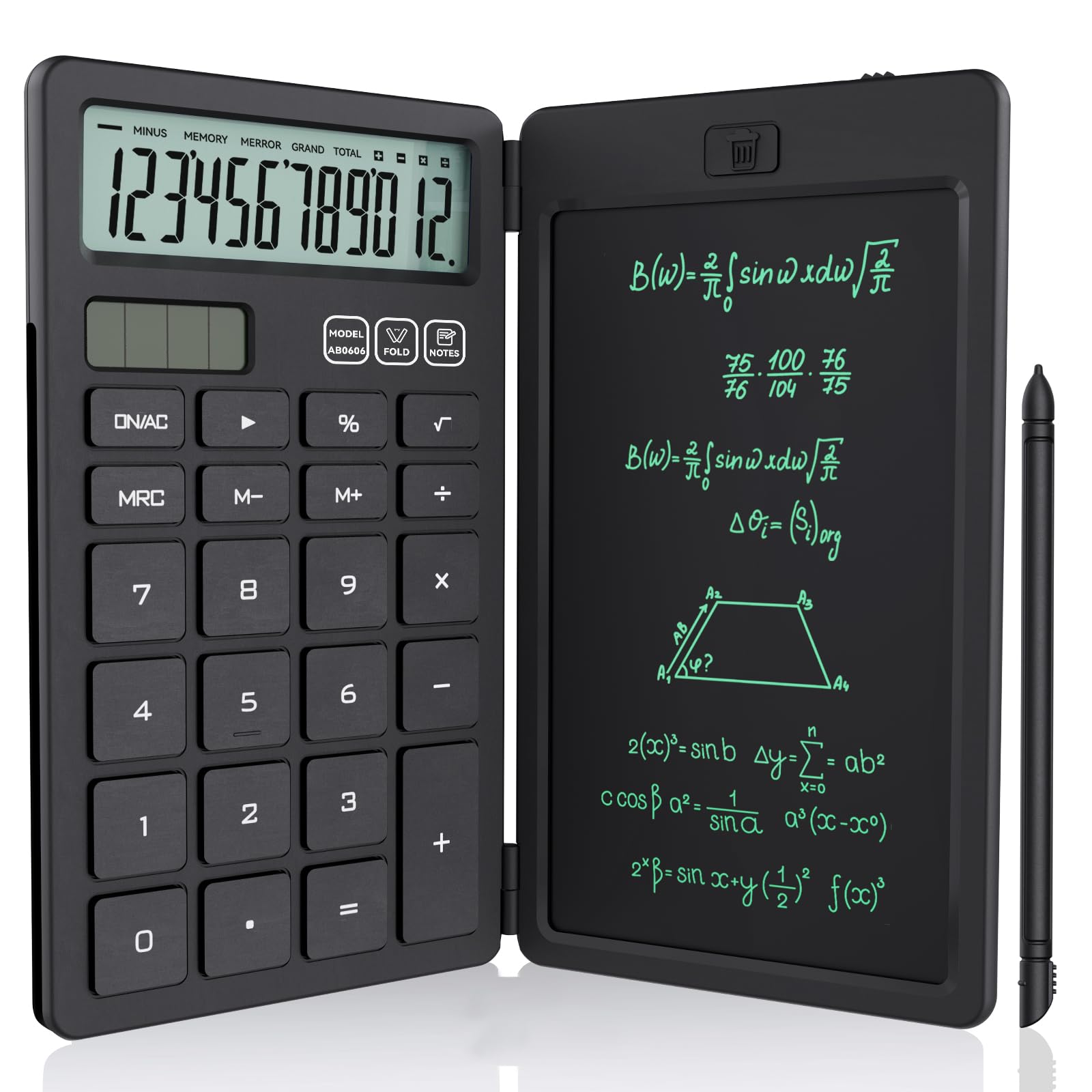

NEWYES Electronic Memo Pad with Calculator, Solar Rechargeable, Foldable, One-Touch Erase, Multifunctional Digital Paper Calculator, 12 Digits, Easy t