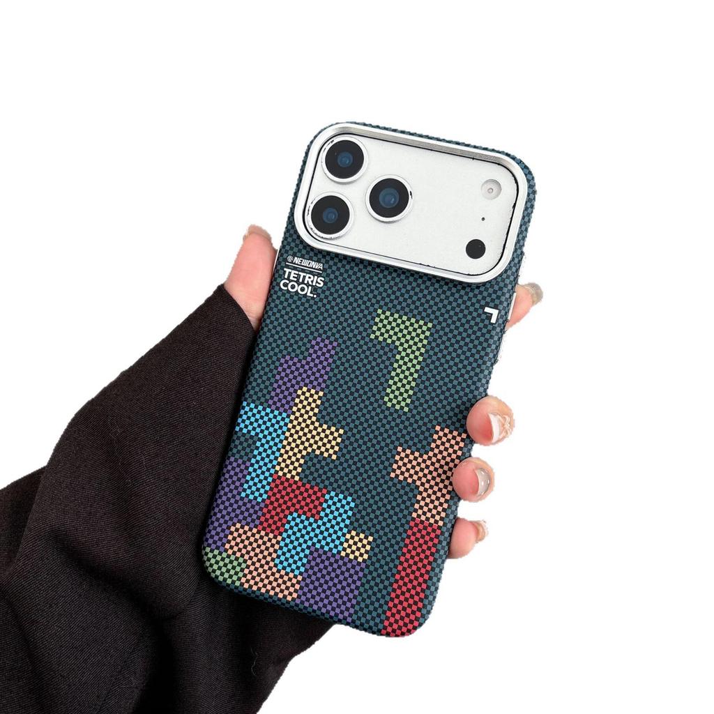 Magnetic Carbon Fiber Texture Case for iPhone 17 Pro Max & Samsung - Russian Tetris Design