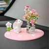 Creatieve Leuke Goudbloem & Klavertje Vier Onderzetter, Decoratief Accessoire Mini Auto/Bureau Ornament, Schattige Rubberen Konijn Vaas Met Schattig Dier Figuurtje