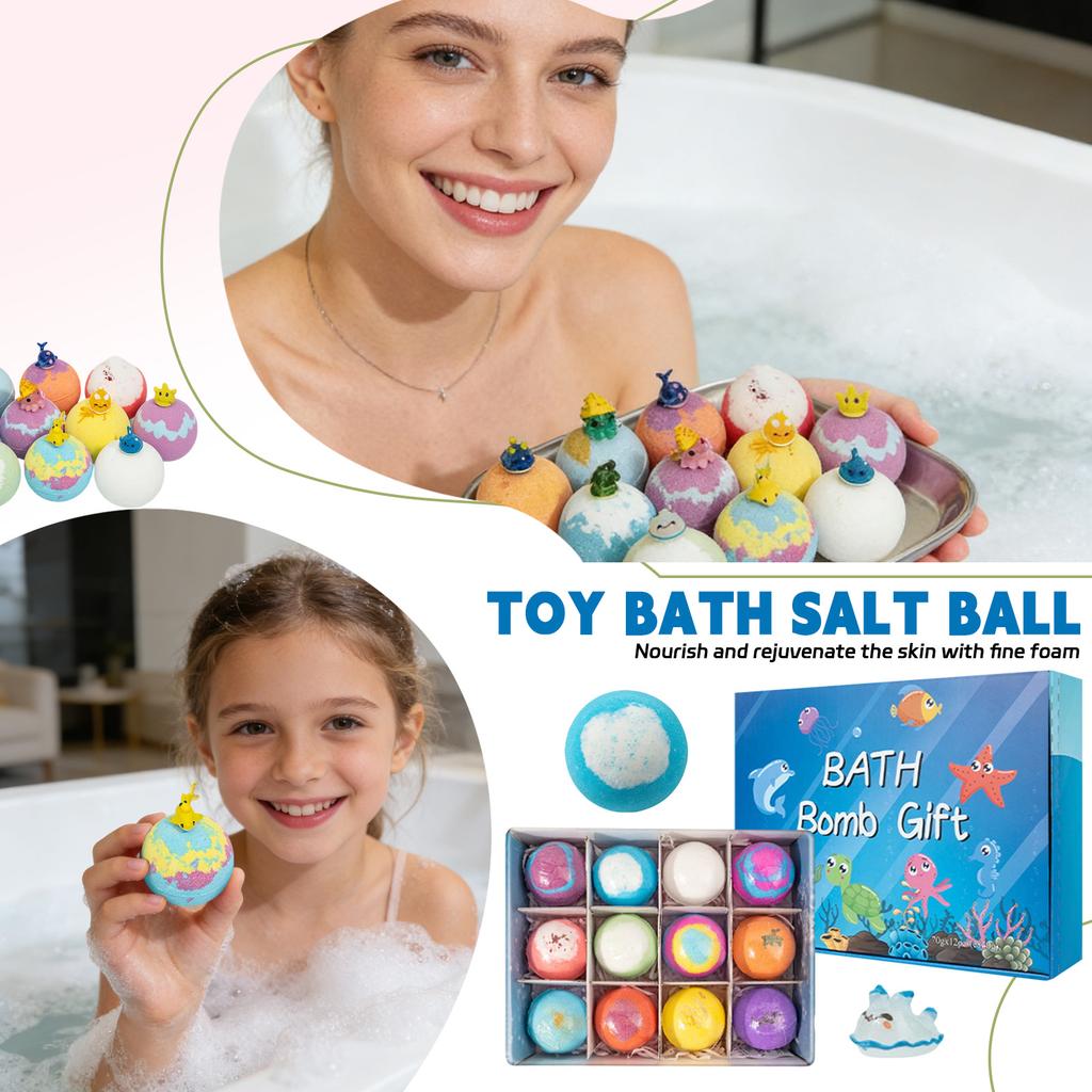 Children's Ocean Surprise Bath Ball Set (12-piece), Bath Balls With Hidden Animal Toys Inside