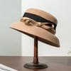 Autumn and Winter New Wool Felt Hat Hepburn Style Female Versatile Elegant Dome Bow
