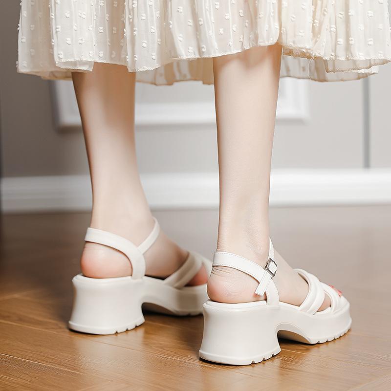 thick-soled fairy wind sandals female summer new high-end soft-soled muffin thick heel cross-strap one-word buckle women's shoes