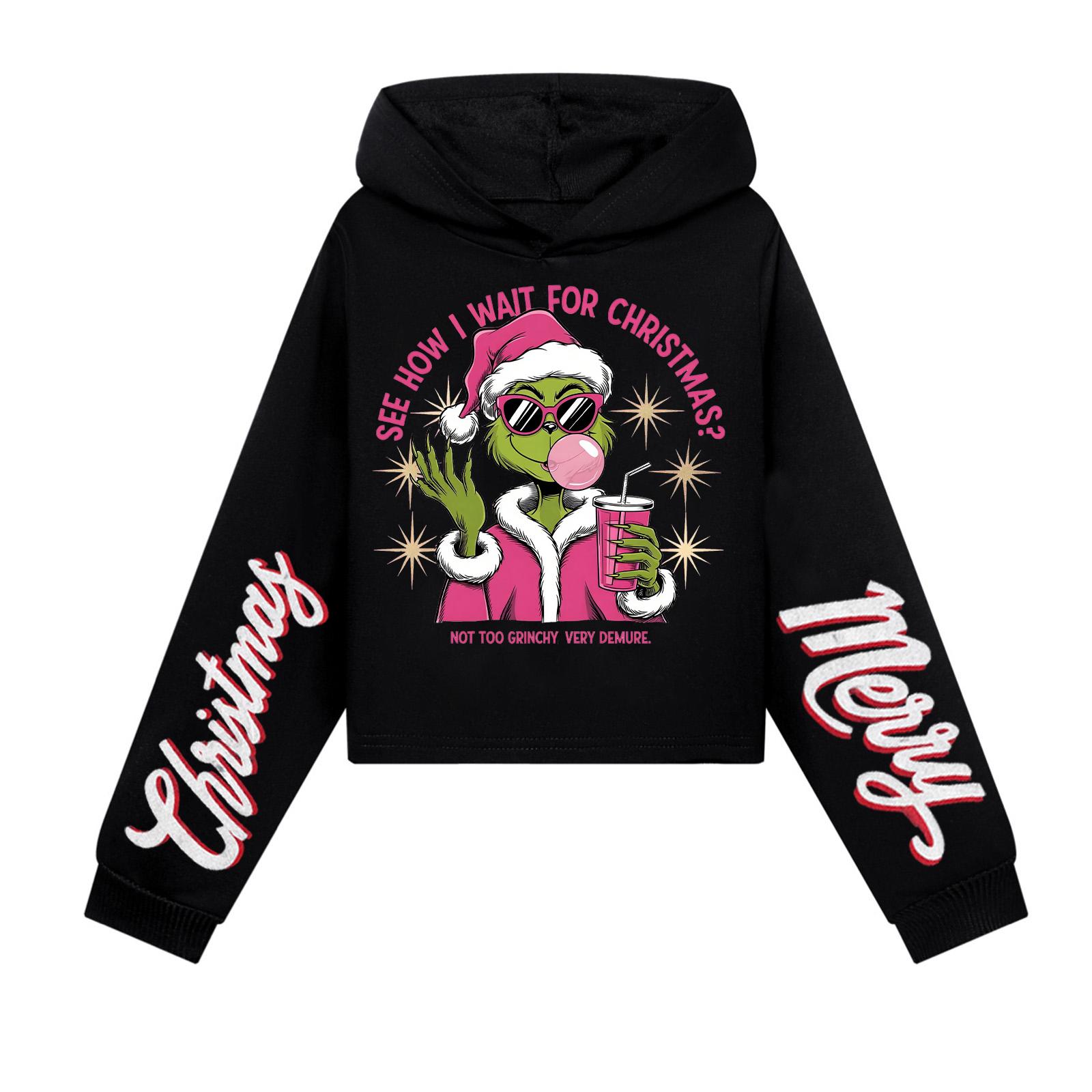 

Kids Casual Fashion Christmas Printed Long Sleeve Hooded Sweatshirt (No Drawstring) 110 чёрный